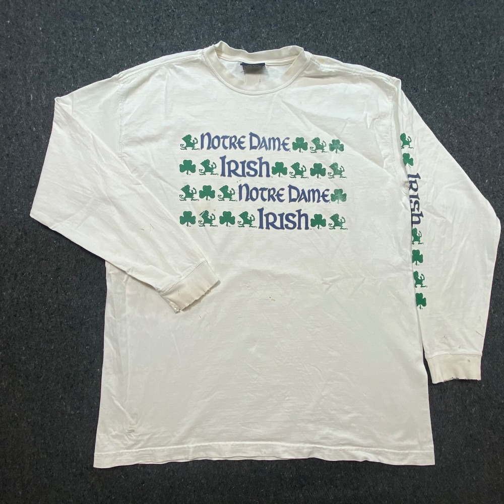 Jansport Notre Dame Irish XL Mens White Vintage Long Sleeve T-Shirt Graphic Tee